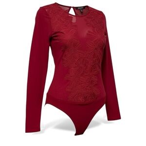 Haute Monde Mesh Lace Bodysuit Bordeaux Burgundy Floral Red Vamp Fairy | Sz M